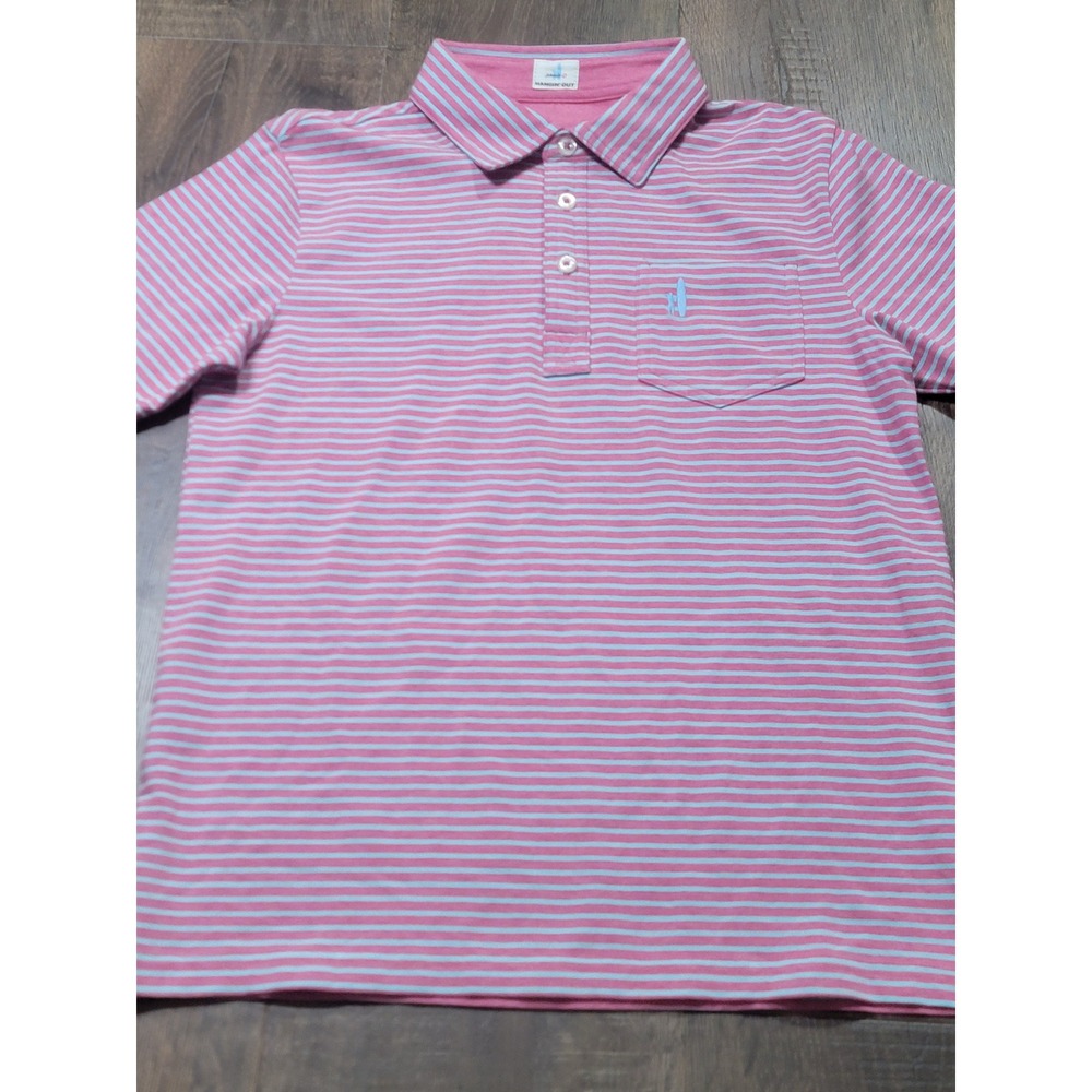 Johnnie-O Boys Hangin Out Striped Polo Shirt Lot of 2 Pink Blue Size 10 JBP02620